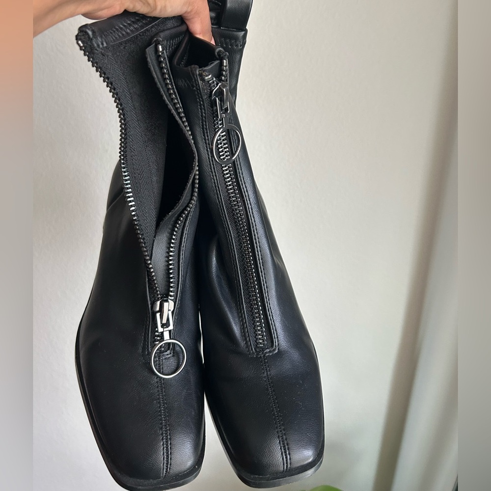 Black Front-Zip Stretch Ankle Boot